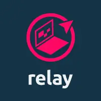Relay logo image a computer with a reply arrow.